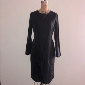 JIL SANDER] Signature Minimalism Black Silk Shift Long sleeve Midi Dress